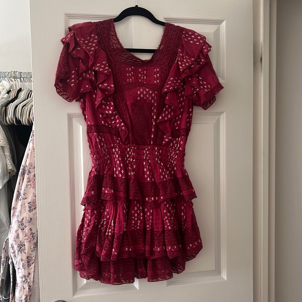 LoveShackFancy Ikat Ruffle Mini Dress